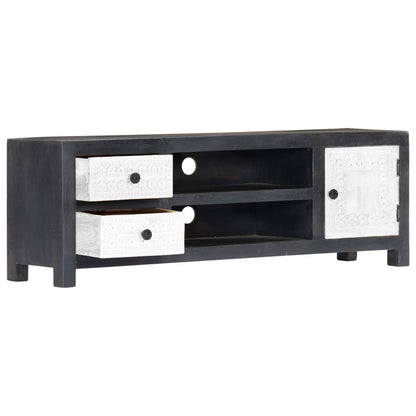 Hand Carved TV Cabinet Grey&White 120x30x40 cm Solid Wood Mango