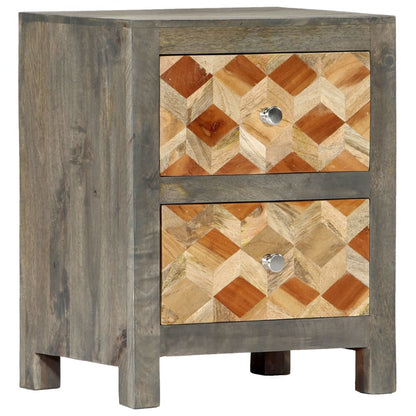 Solid Mango Wood Bedside Cabinet - Grey, 40x30x50 cm