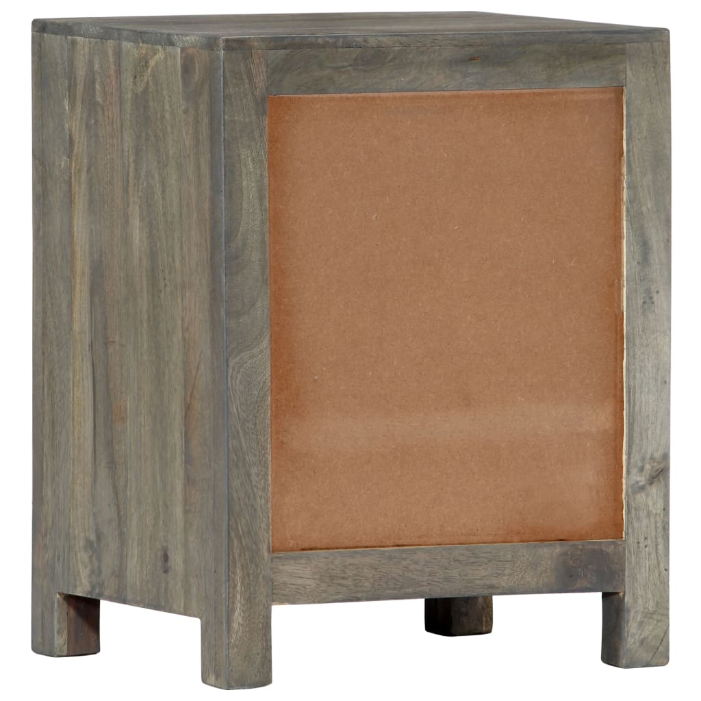 Solid Mango Wood Bedside Cabinet - Grey, 40x30x50 cm
