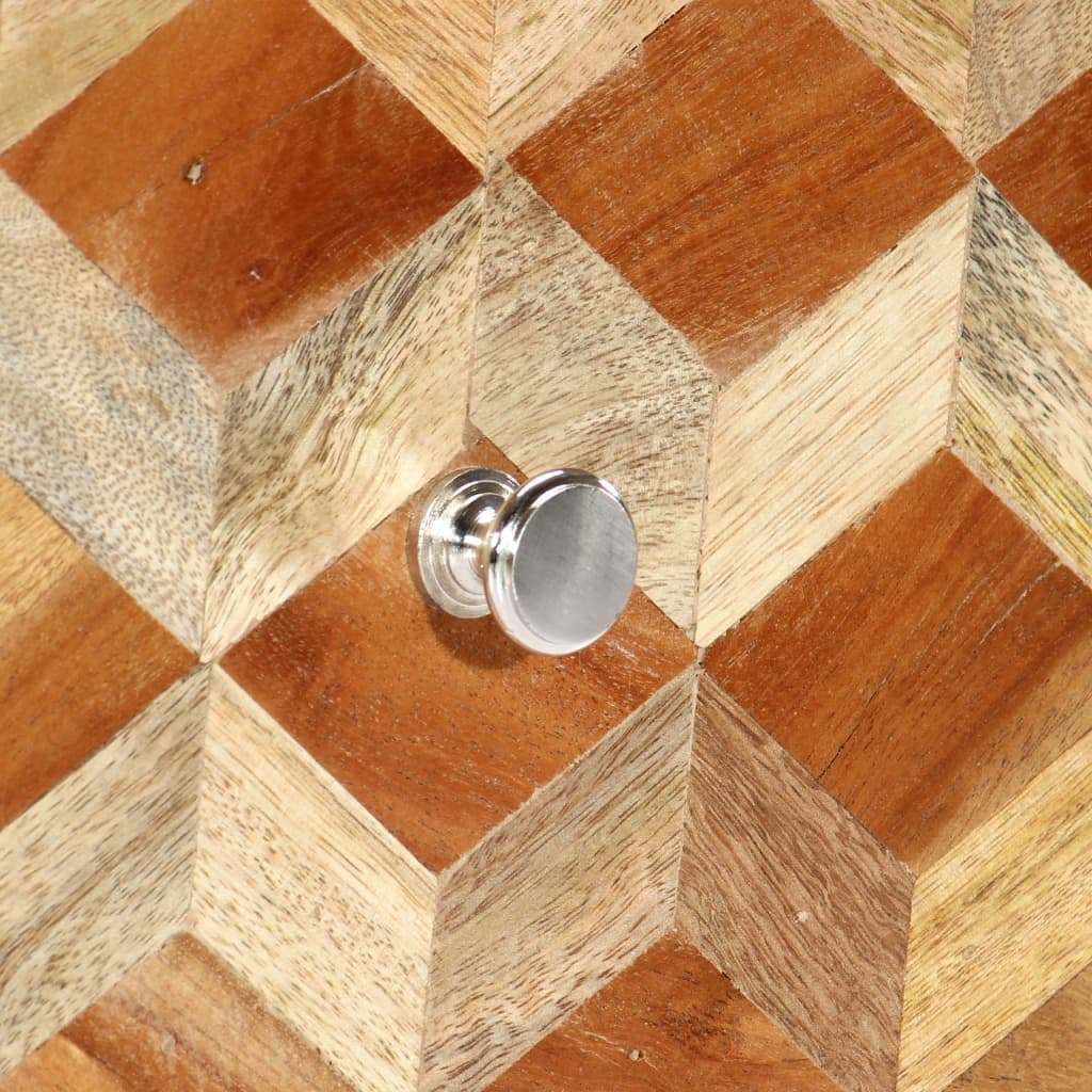 Solid Mango Wood Bedside Cabinet - Grey, 40x30x50 cm