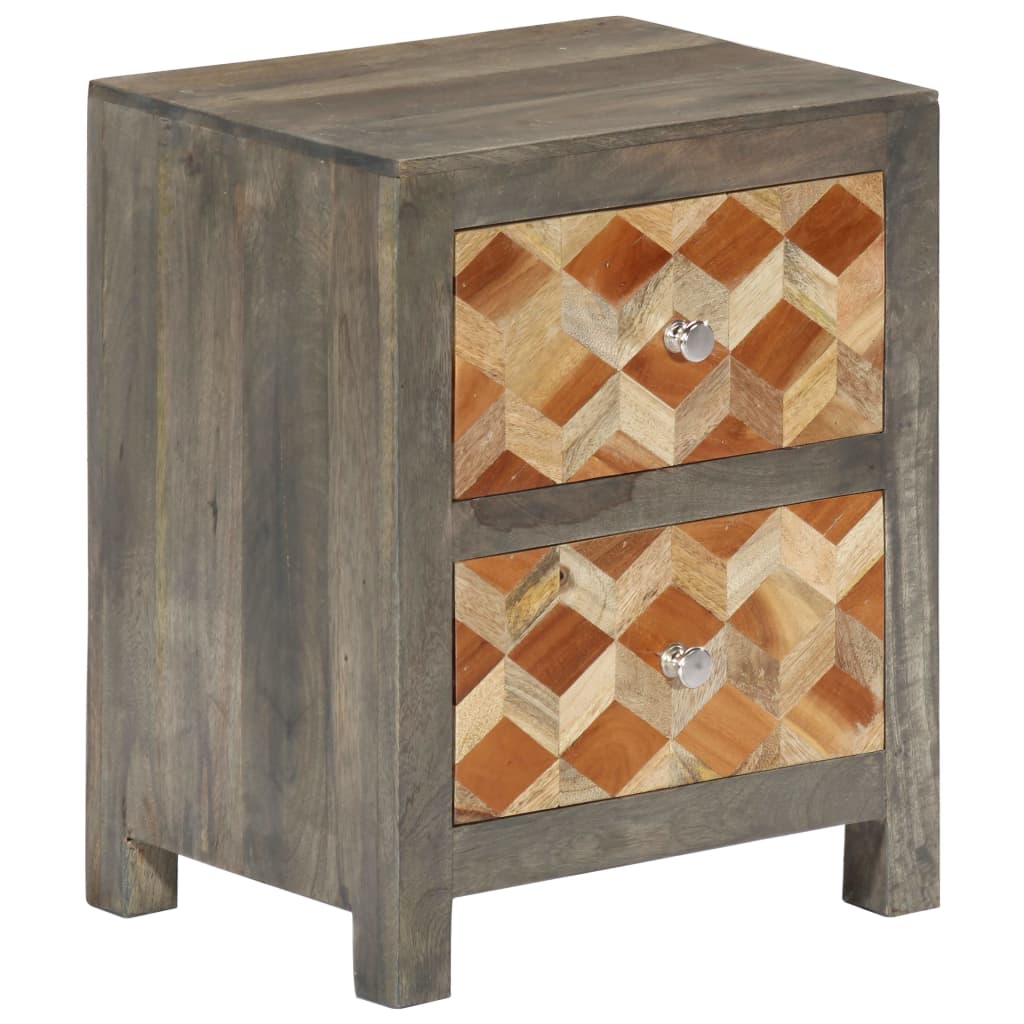 Solid Mango Wood Bedside Cabinet - Grey, 40x30x50 cm