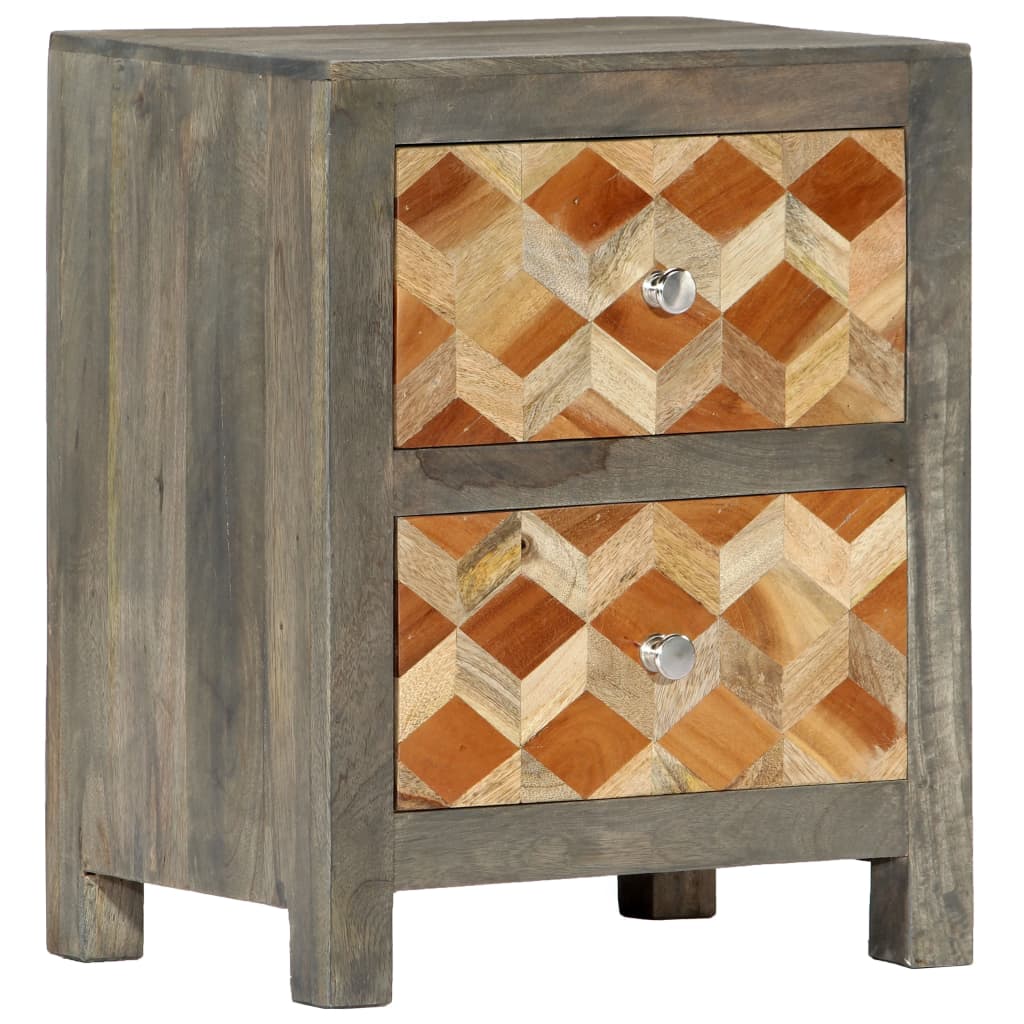 Solid Mango Wood Bedside Cabinet - Grey, 40x30x50 cm