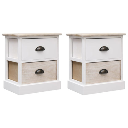 Set of 2 White & Natural Paulownia Wood Nightstands, 38x28x45 cm