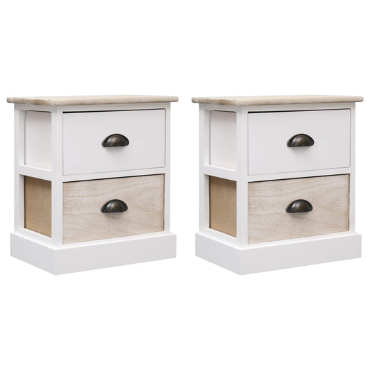 Set of 2 White & Natural Paulownia Wood Nightstands, 38x28x45 cm