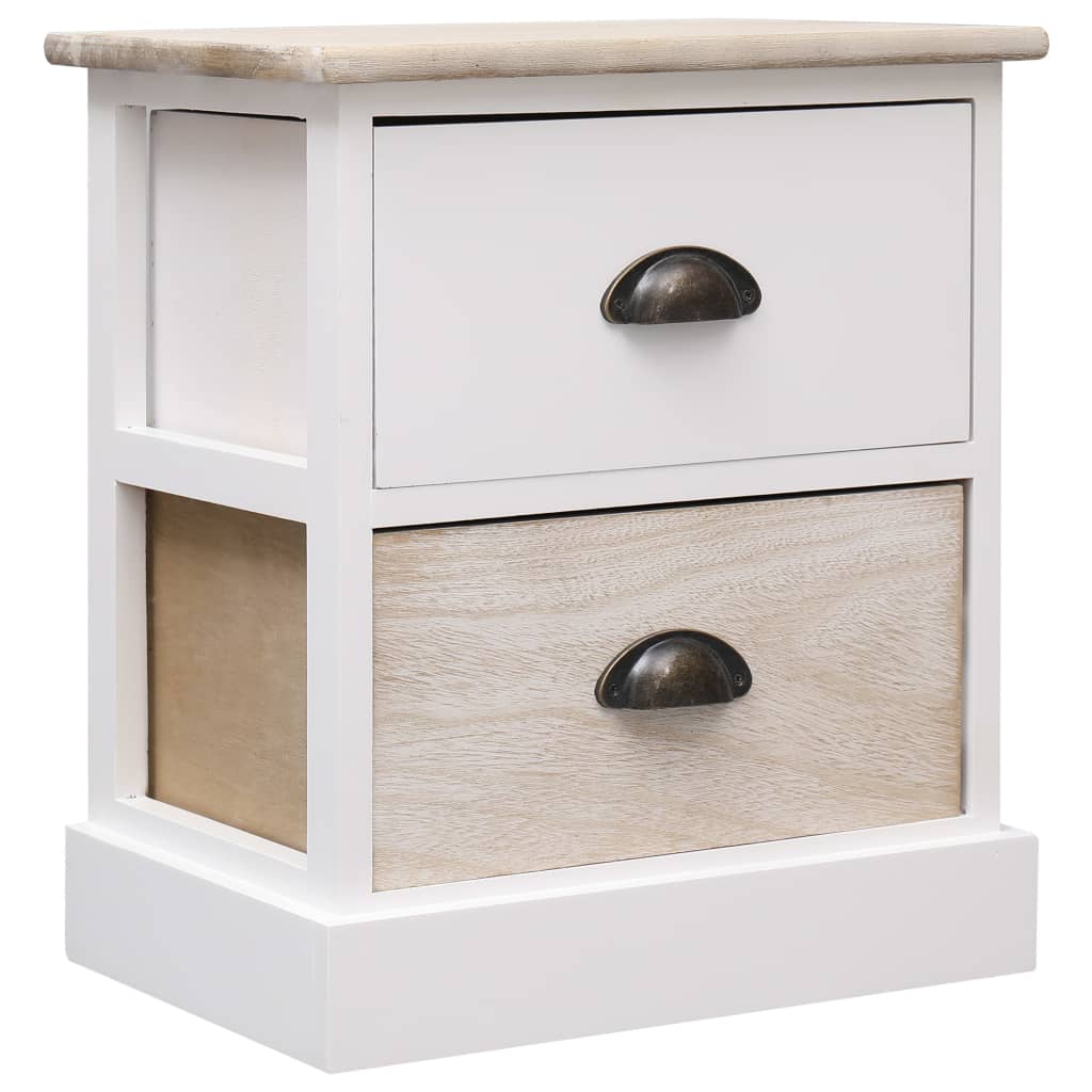 Set of 2 White & Natural Paulownia Wood Nightstands, 38x28x45 cm