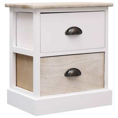 Set of 2 White & Natural Paulownia Wood Nightstands, 38x28x45 cm