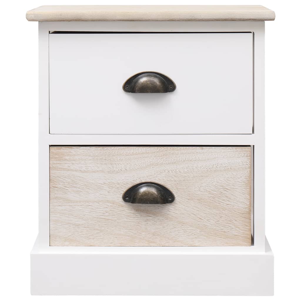 Set of 2 White & Natural Paulownia Wood Nightstands, 38x28x45 cm