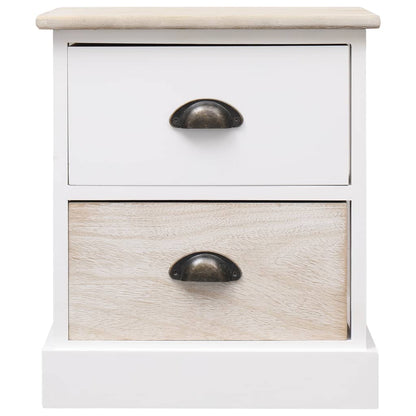 Set of 2 White & Natural Paulownia Wood Nightstands, 38x28x45 cm