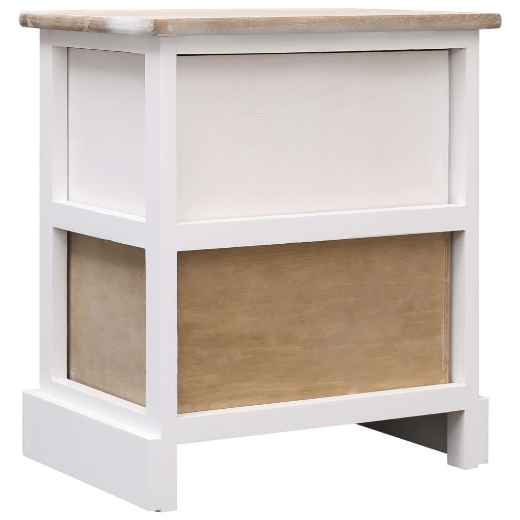 Set of 2 White & Natural Paulownia Wood Nightstands, 38x28x45 cm