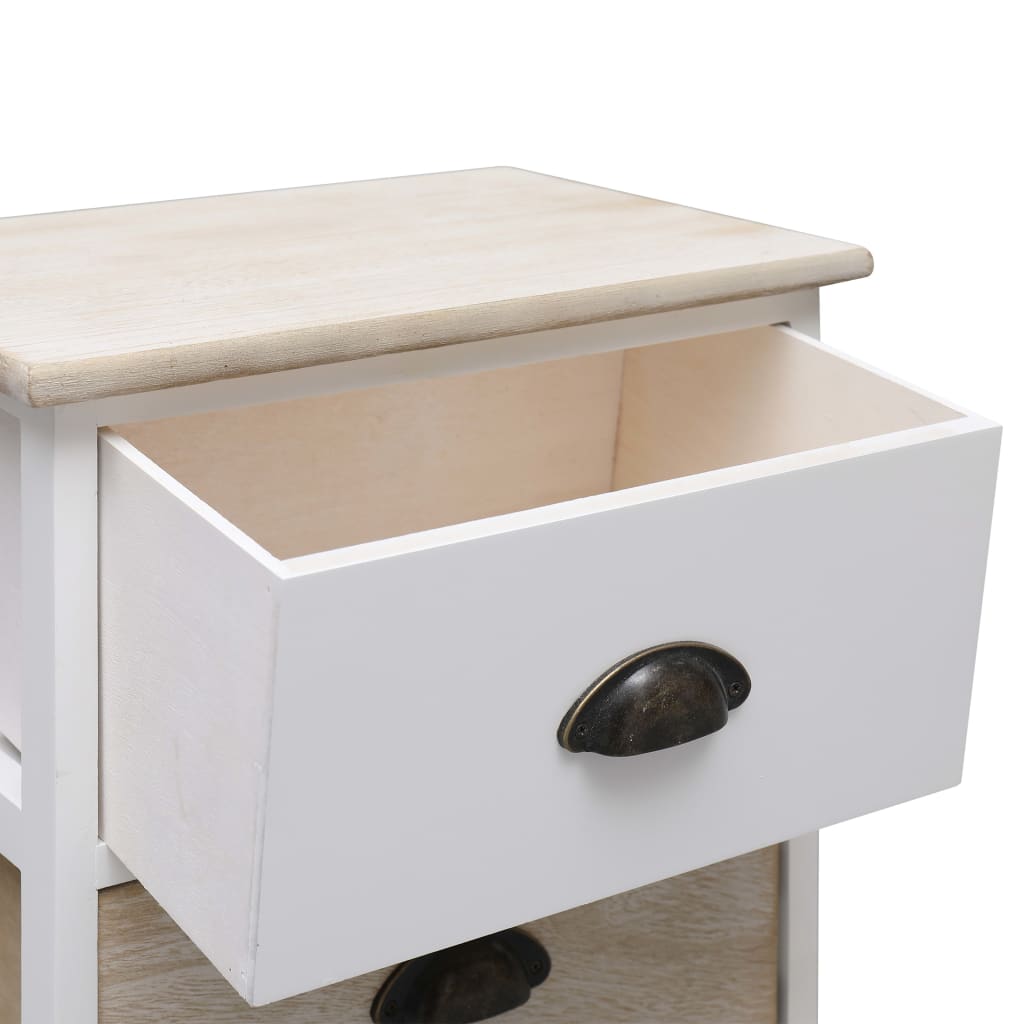 Set of 2 White & Natural Paulownia Wood Nightstands, 38x28x45 cm