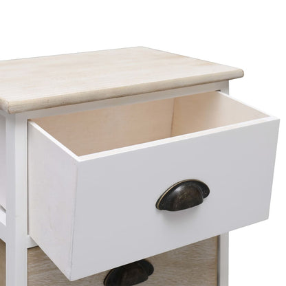 Set of 2 White & Natural Paulownia Wood Nightstands, 38x28x45 cm