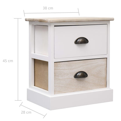 Set of 2 White & Natural Paulownia Wood Nightstands, 38x28x45 cm