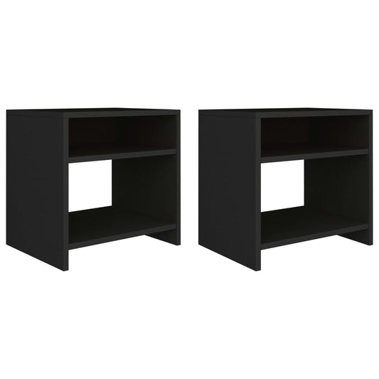 2 Black Engineered Wood Bedside Cabinets 40x30x40 cm