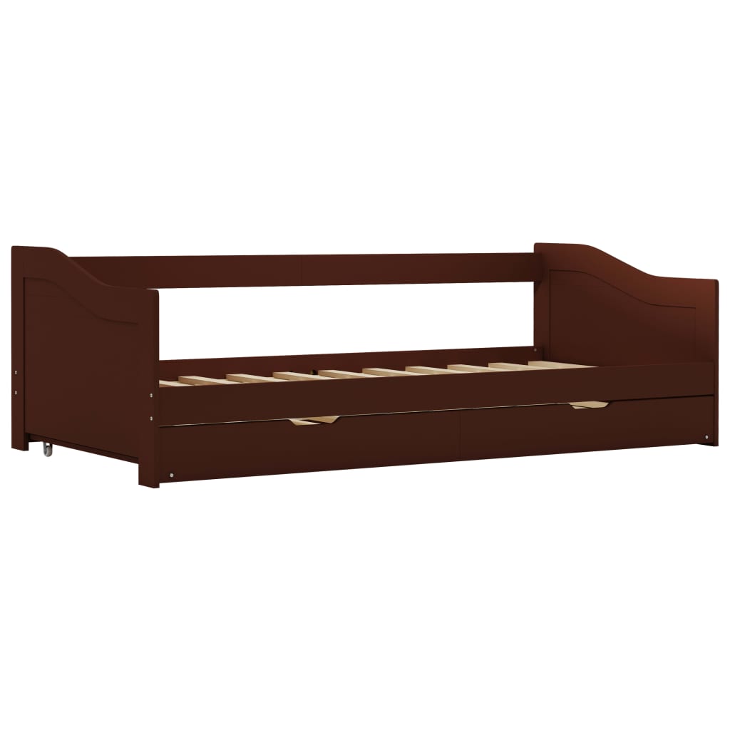 Dark Brown Wood Pull-Out Sofa Bed Frame 90x200 cm (No Mattress)