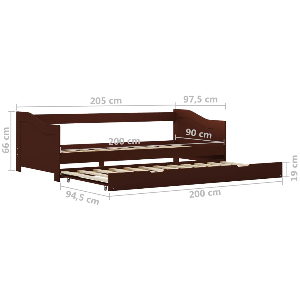 Dark Brown Wood Pull-Out Sofa Bed Frame 90x200 cm (No Mattress)