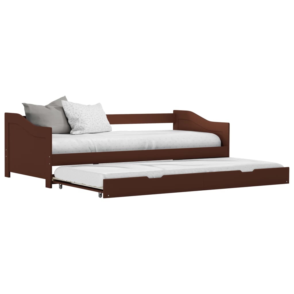 Dark Brown Wood Pull-Out Sofa Bed Frame 90x200 cm (No Mattress)