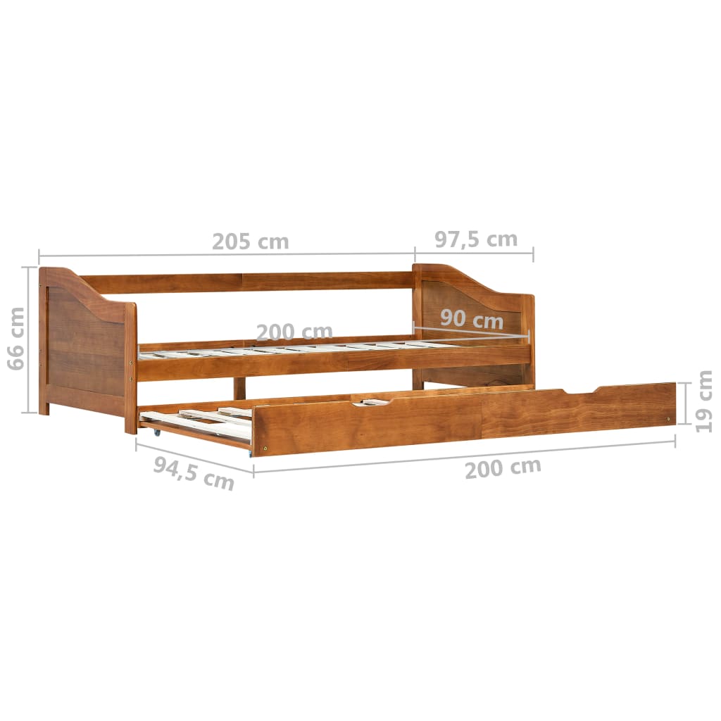 Honey Brown Pull-Out Sofa Bed Frame, 90x200 cm, Wood Finish