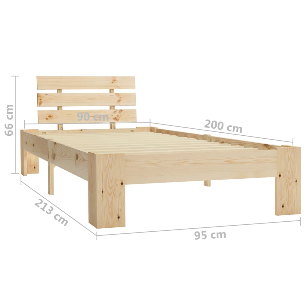 Solid Pine Wood Bed Frame 90x200 cm - Natural Finish