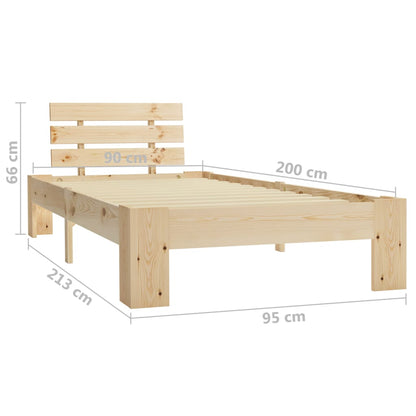 Solid Pine Wood Bed Frame 90x200 cm - Natural Finish