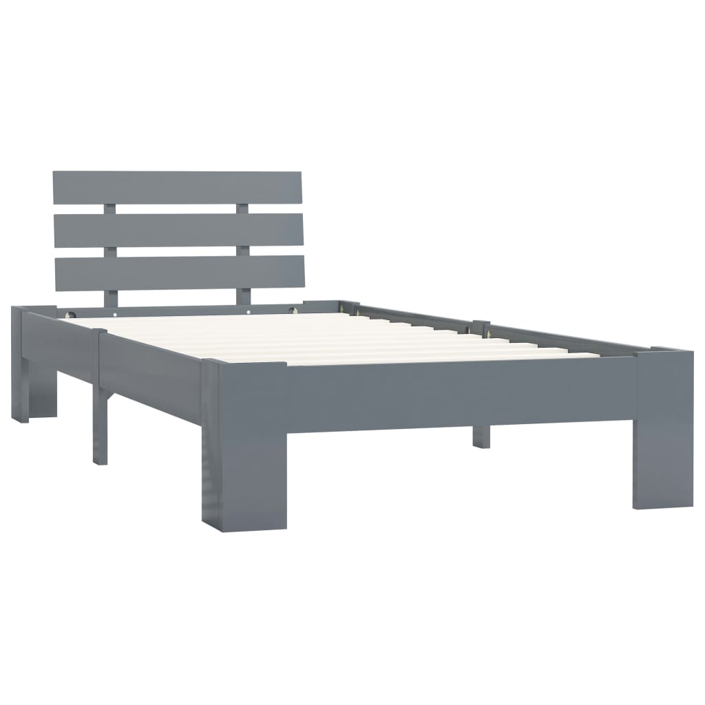 Solid Pine Wood Grey Bed Frame - 100x200 cm, No Mattress Included