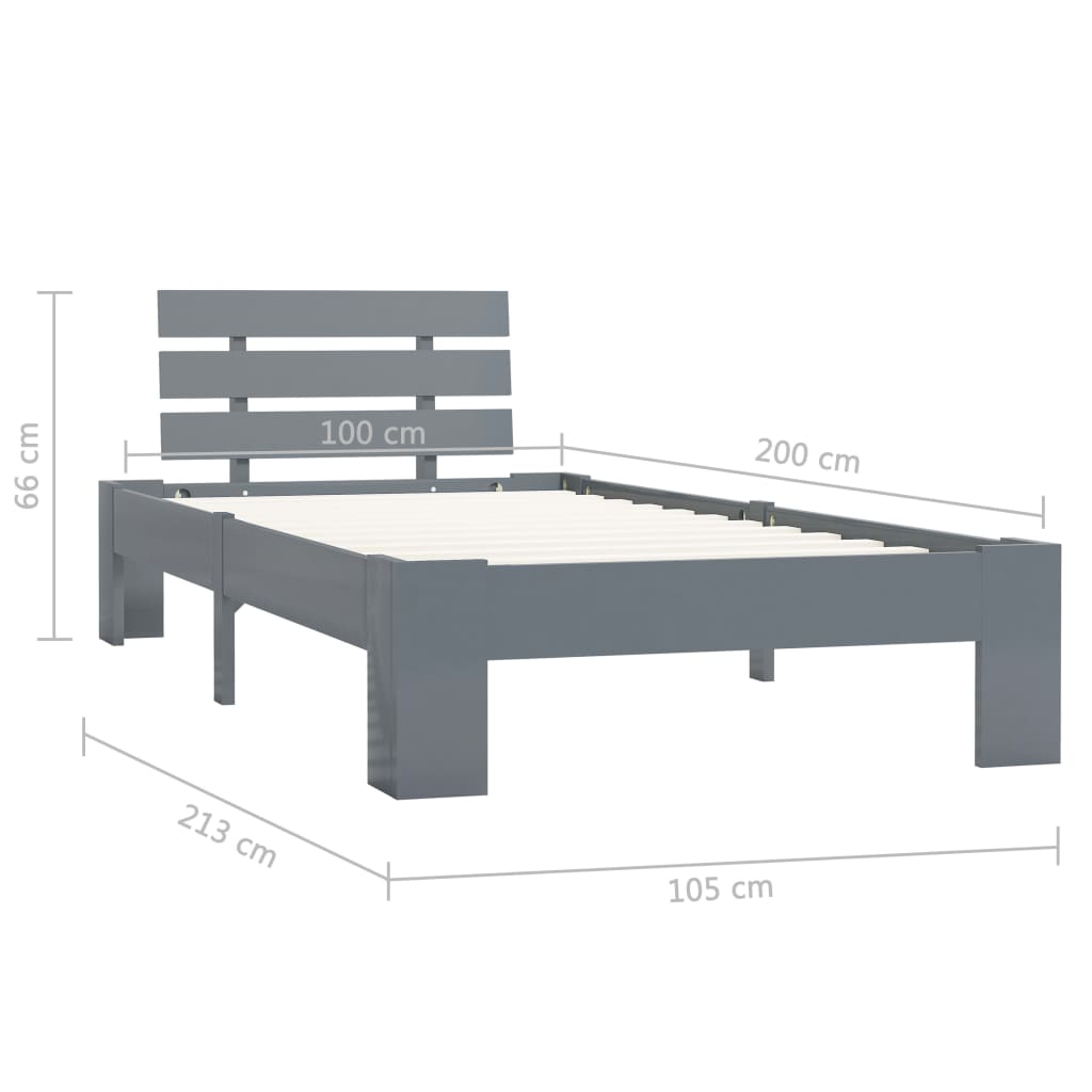 Solid Pine Wood Grey Bed Frame - 100x200 cm, No Mattress Included