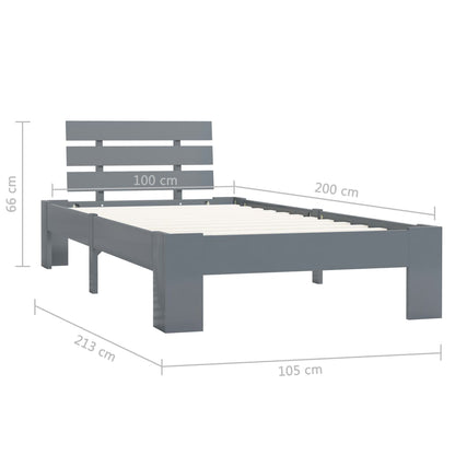 Solid Pine Wood Grey Bed Frame - 100x200 cm, No Mattress Included