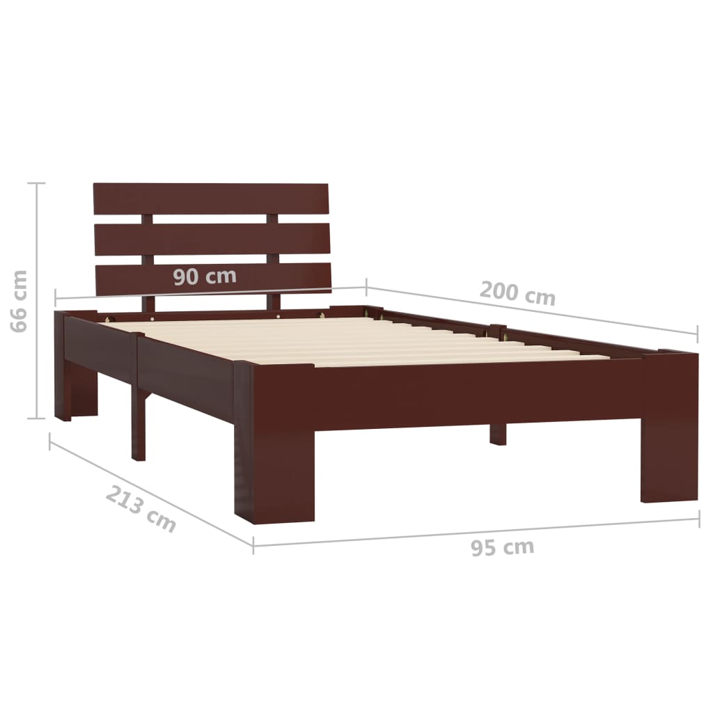 Solid Pine Wood Bed Frame, Dark Brown, 90x200 cm