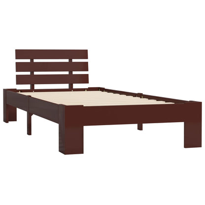 Solid Pine Wood Bed Frame - Dark Brown, 100x200 cm