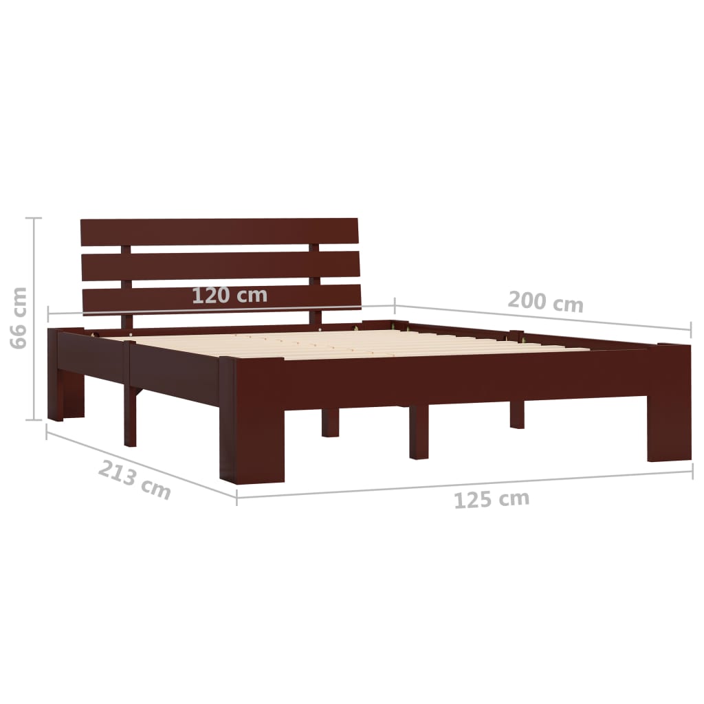 Solid Pine Wood Bed Frame, Dark Brown, 120x200 cm - No Mattress