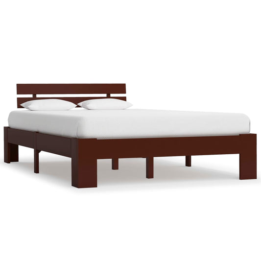 Dark Brown Solid Pine Wood Bed Frame 140x200 cm - No Mattress