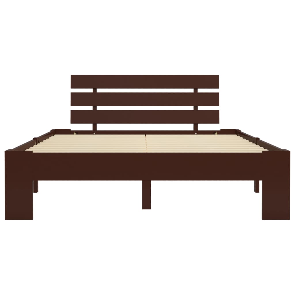 Dark Brown Solid Pine Wood Bed Frame 140x200 cm - No Mattress