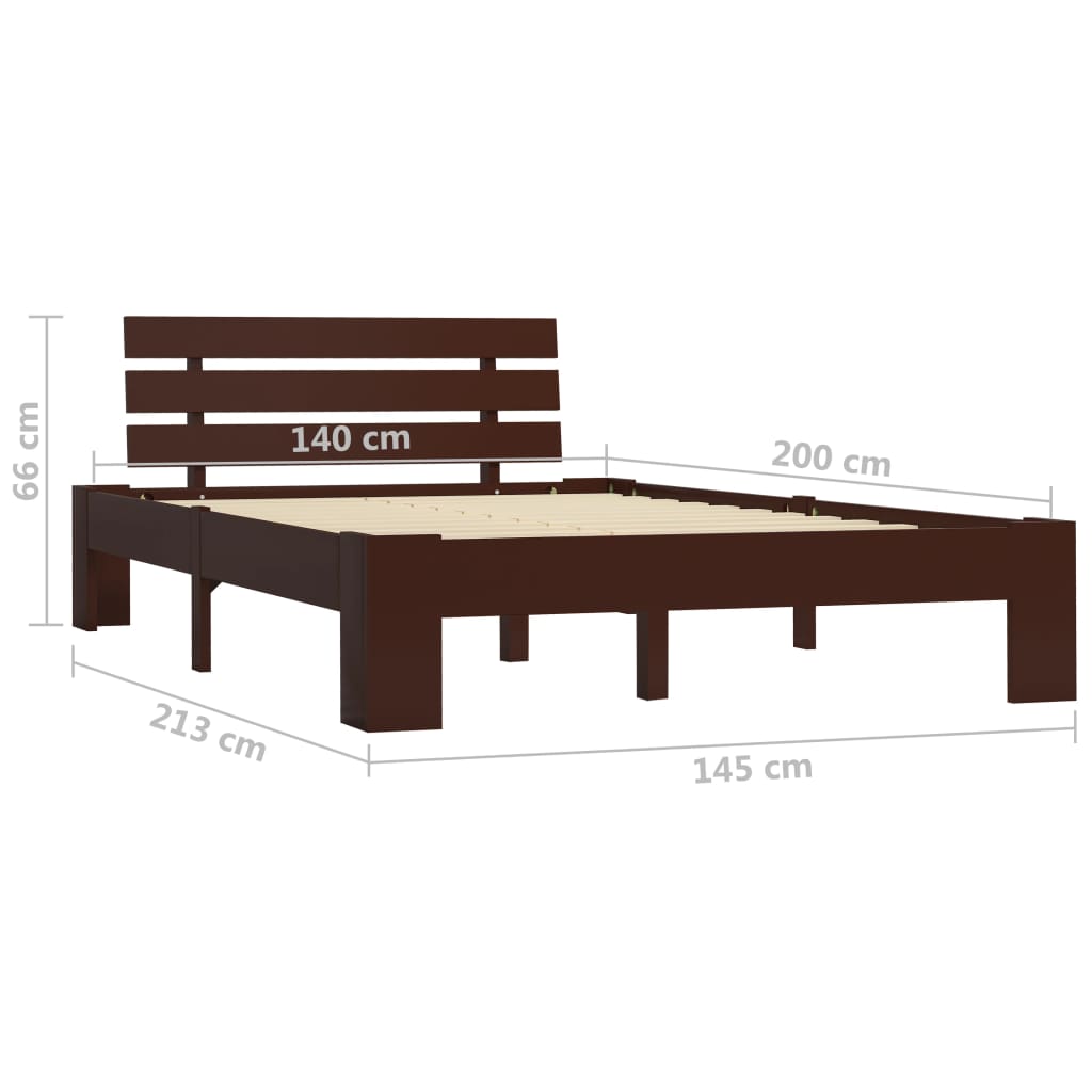 Dark Brown Solid Pine Wood Bed Frame 140x200 cm - No Mattress