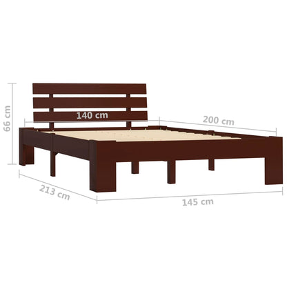 Dark Brown Solid Pine Wood Bed Frame 140x200 cm - No Mattress