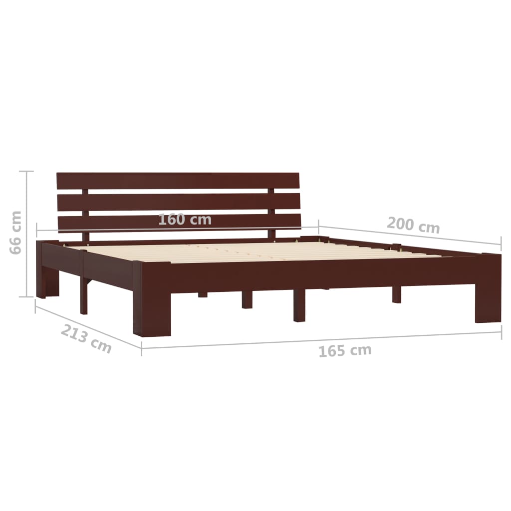 Solid Pine Wood Bed Frame, Dark Brown 160x200 cm - No Mattress