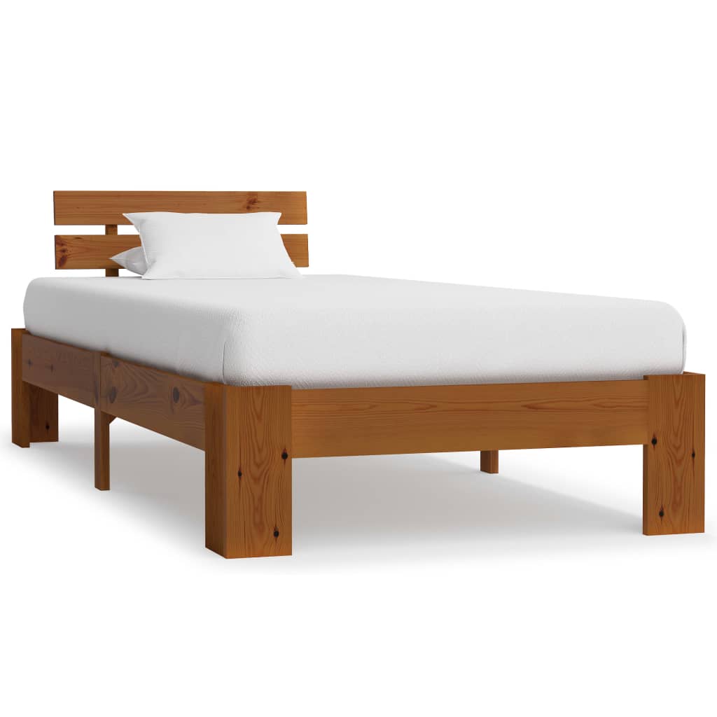 Honey Brown Solid Pine Wood Bed Frame 90x200 cm - No Mattress