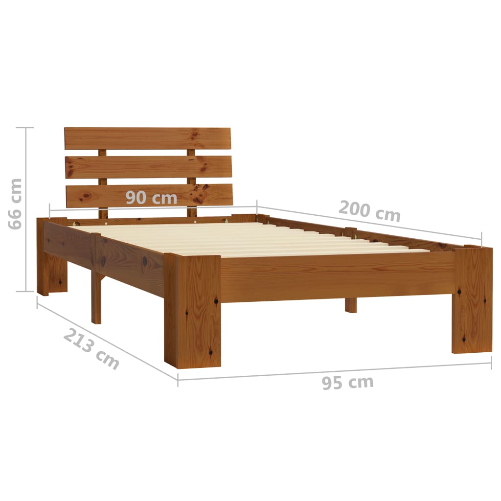 Honey Brown Solid Pine Wood Bed Frame 90x200 cm - No Mattress