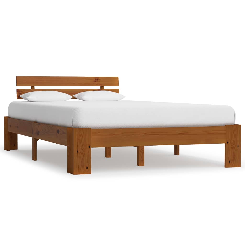 Solid Pine Bed Frame 140x200cm, Honey Brown Finish - No Mattress