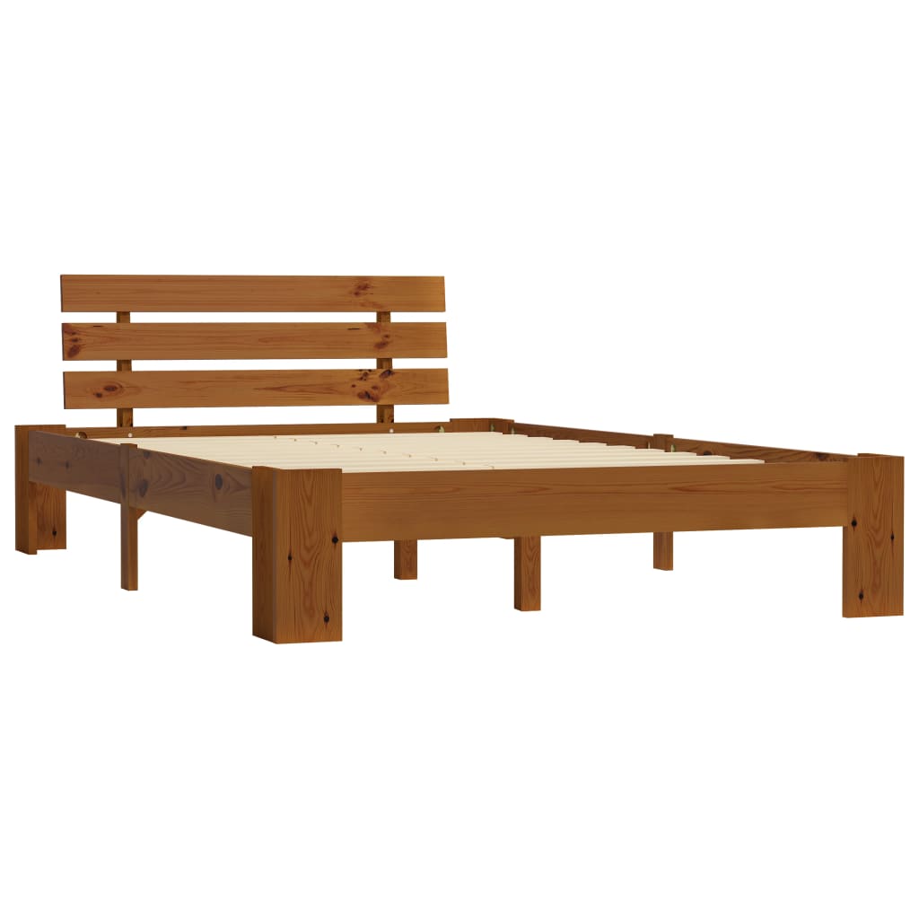 Solid Pine Bed Frame 140x200cm, Honey Brown Finish - No Mattress