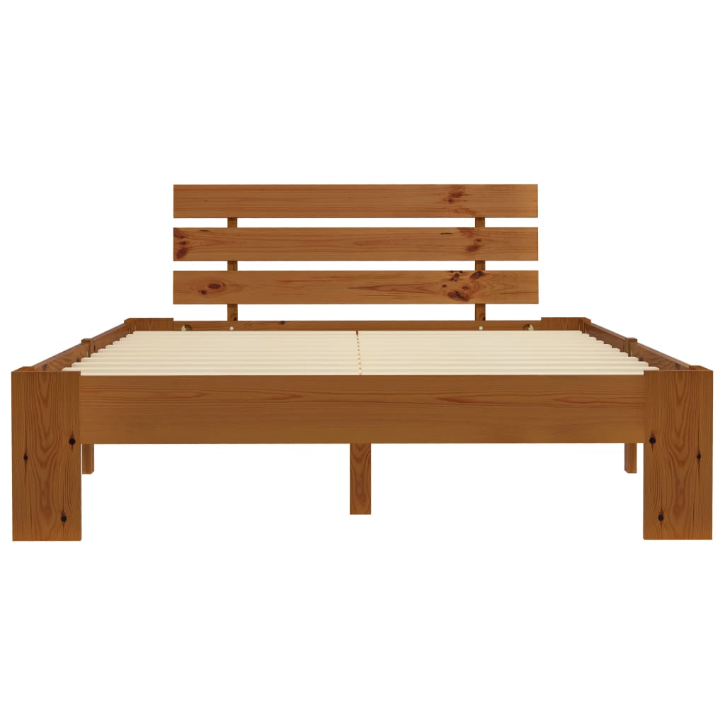 Solid Pine Bed Frame 140x200cm, Honey Brown Finish - No Mattress