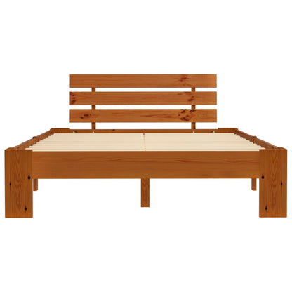 Solid Pine Bed Frame 140x200cm, Honey Brown Finish - No Mattress