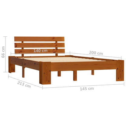 Solid Pine Bed Frame 140x200cm, Honey Brown Finish - No Mattress