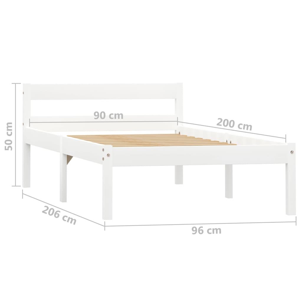 White Solid Pine Wood Bed Frame 90x200 cm - Mattress Not Included