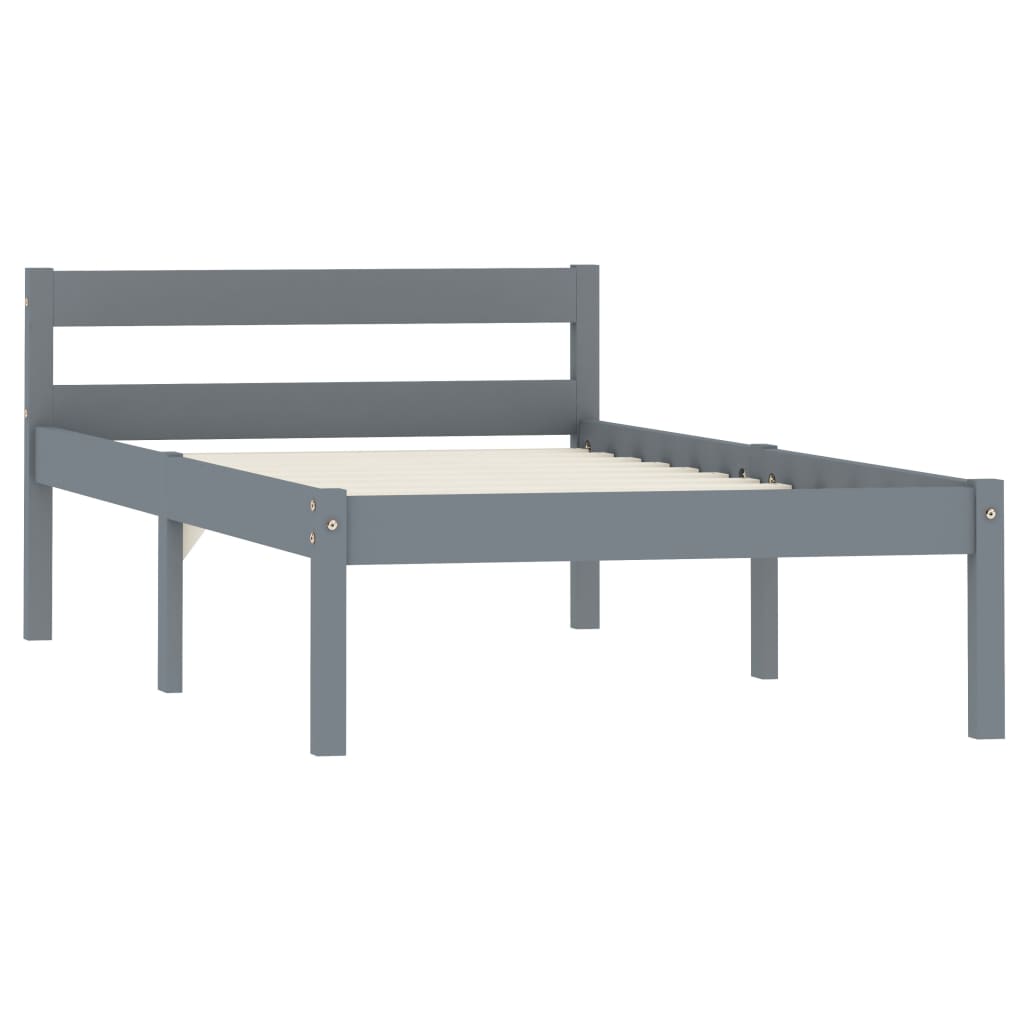 Grey Solid Pine Wood Bed Frame 100x200 cm - No Mattress Included