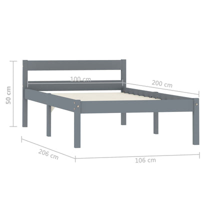 Grey Solid Pine Wood Bed Frame 100x200 cm - No Mattress Included