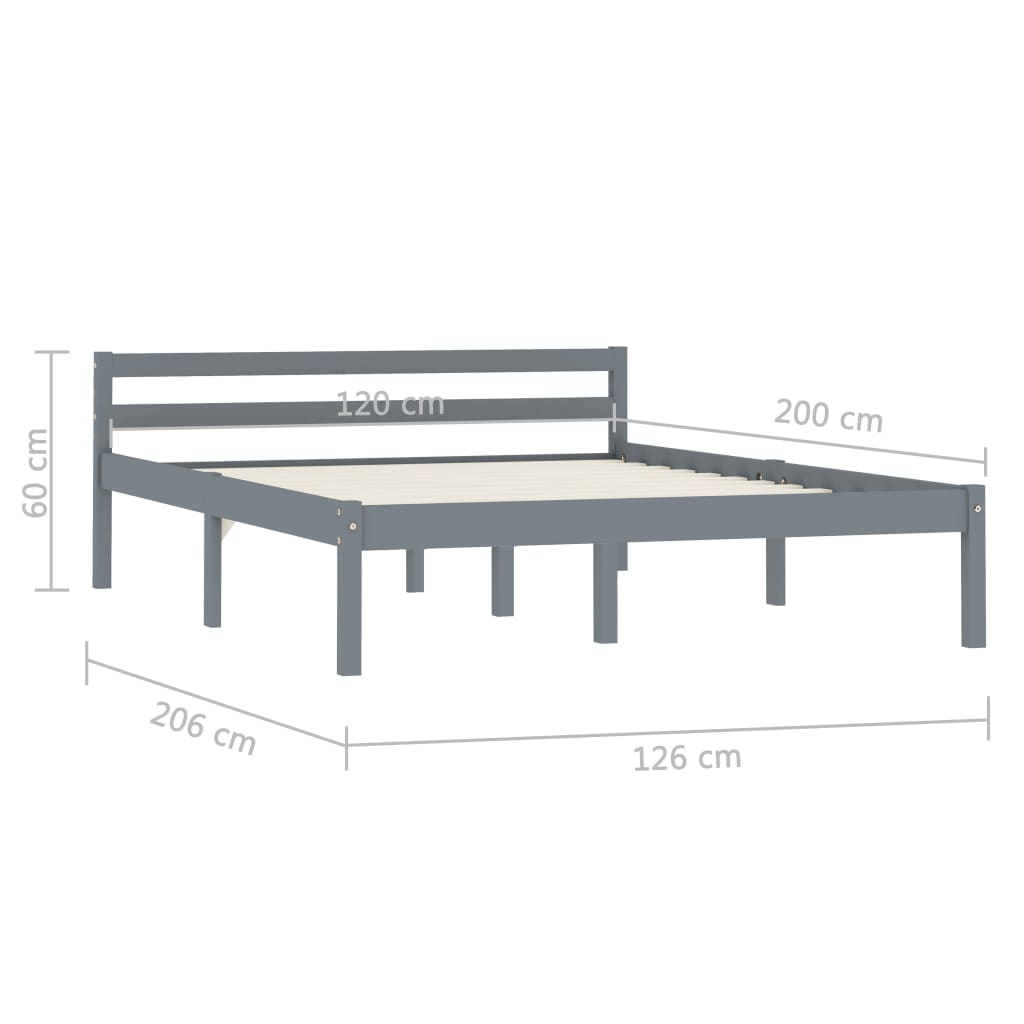 Solid Pine Wood Bed Frame - Grey, 120x200 cm, No Mattress