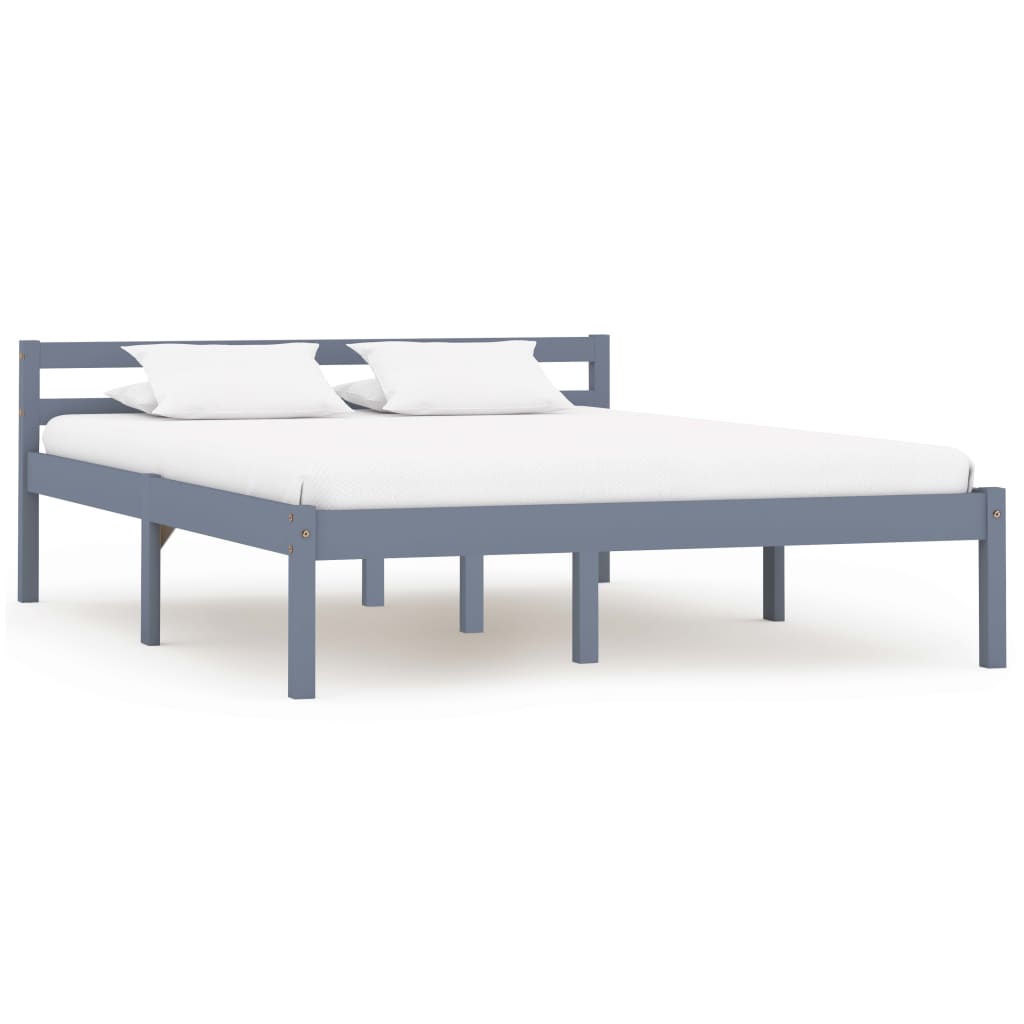 Solid Pine Wood Grey Bed Frame 140x200 cm - Mattress Not Included
