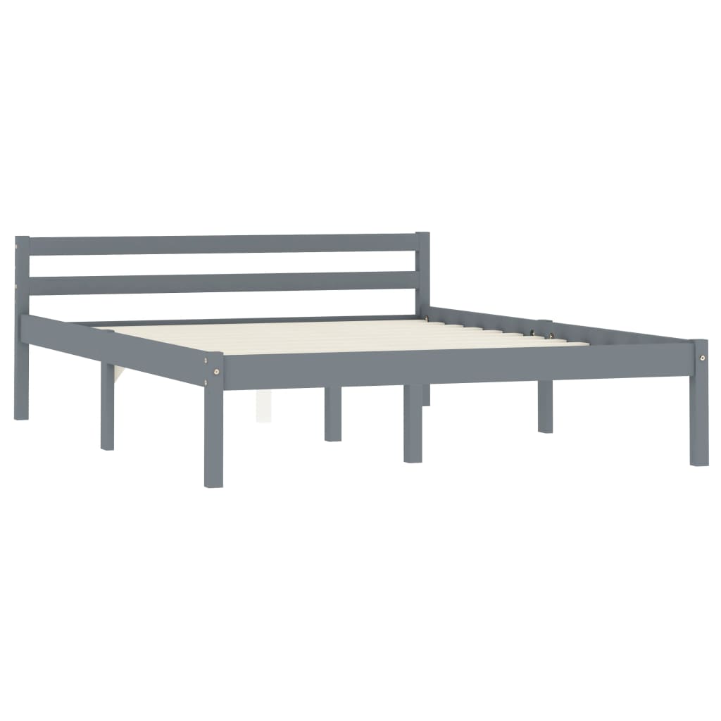Solid Pine Wood Grey Bed Frame 140x200 cm - Mattress Not Included