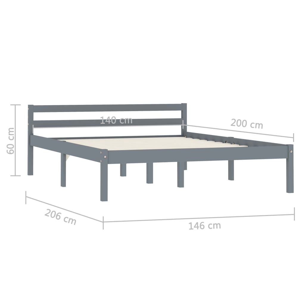 Solid Pine Wood Grey Bed Frame 140x200 cm - Mattress Not Included