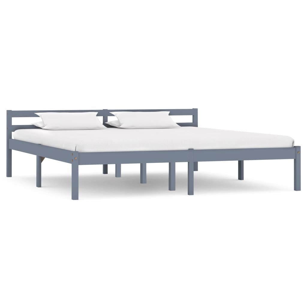 Solid Pine Wood Grey Bed Frame 160x200 cm - Mattress Not Included