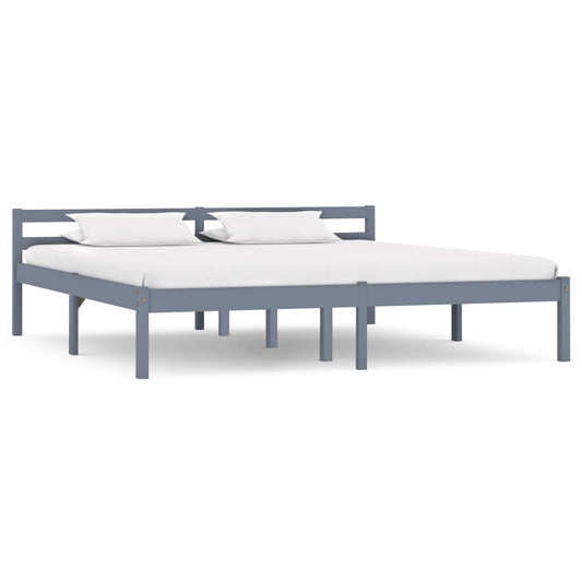 Solid Pine Wood Grey Bed Frame 160x200 cm - Mattress Not Included
